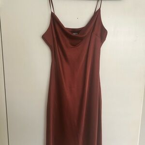Express Satin Mini Slip Dress - Rust Color
